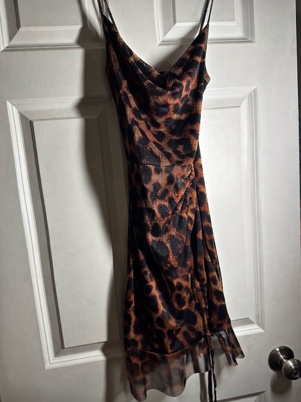 PrettyLittleThing Leopard Print Cowl Neck Slip Mini Dress US 0